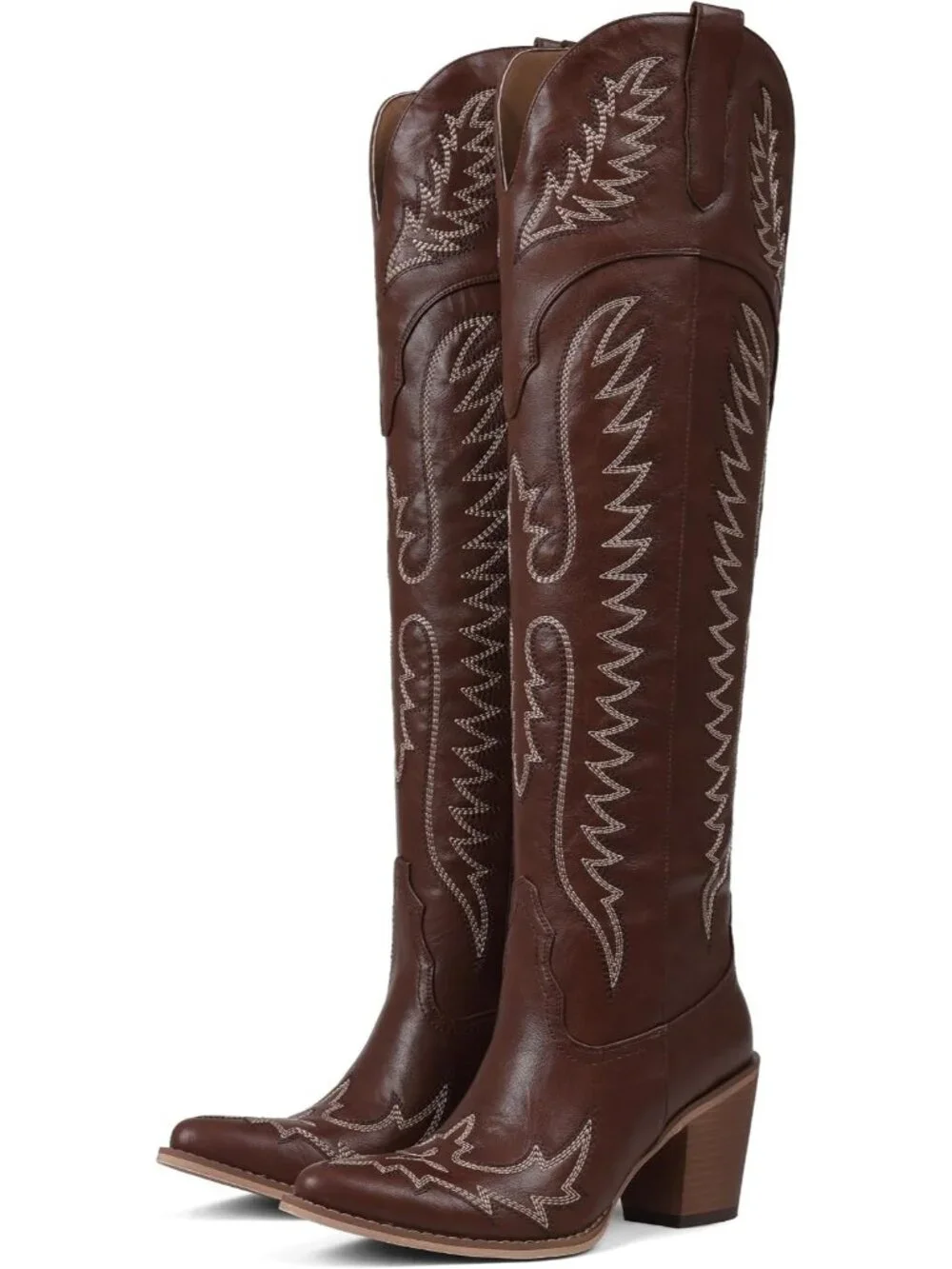 Women's Red Embroidered Pointed Toe Western Cowgirl Over The Knee High Boots